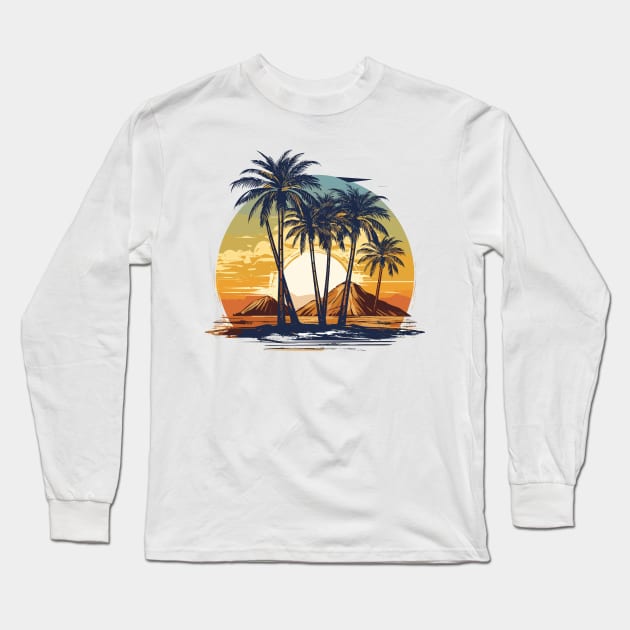 Natural background, sunset at the side of the river on palm branches Long Sleeve T-Shirt by FK